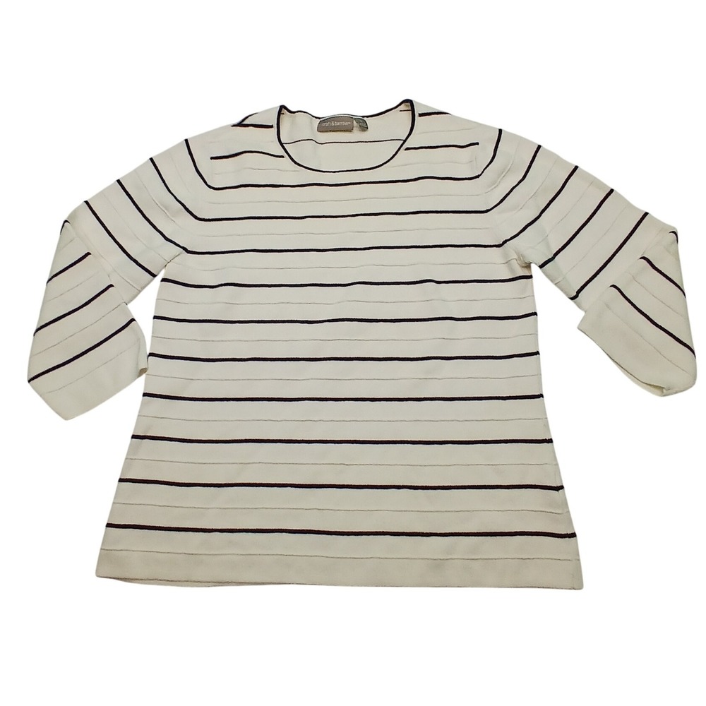 Croft & Barrow Womens Striped 3/4 Sleeve Top Size L White Black‎ Casual